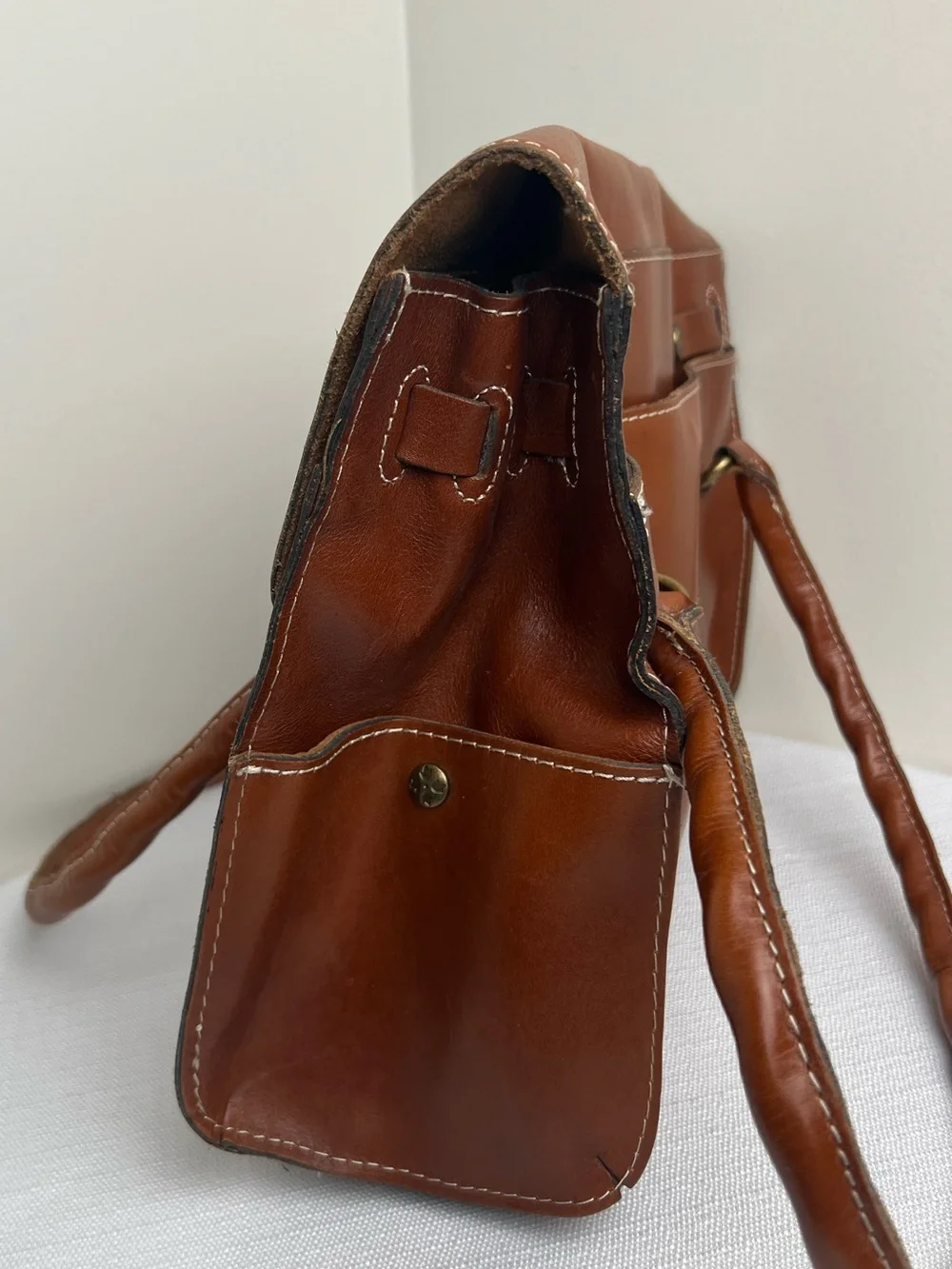 Patricia Nash Vienna Chestnut Brown Leather Satchel with Brass Twist Lock - Picture 6 of 12